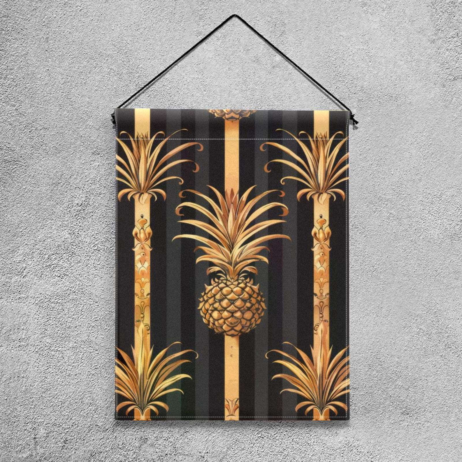 Welcome Stripes and Pineapple Pattern Garden Flag, Vertical Double Sided Small House Flag, Yard Farmhouse Outdoor Deck Veranda Lawn Decor 28x40 Inch