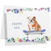 Twigs Paper - English Bulldog Thank You Cards - Set of 12 Blank Dog Cards (5.5 x 4.25 inch) with 12 Envelopes