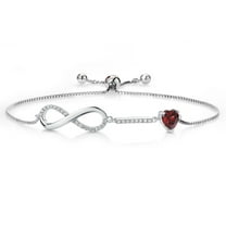 Gem Stone King 925 Sterling Silver Infinity Bracelet for Women with Heart Heart Shape Garnet and Moissanite (1.13 Cttw, Box Chain Fully Adjustable up to 9 inch)