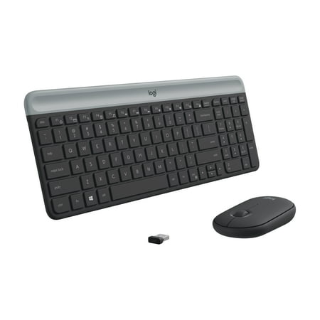 Logitech Slim Wireless Keyboard and Mouse Combo - Low Profile Compact Layout  Ultra Quiet Operation  2.4 GHz USB Receiver with Plug and Play Connectivity  Long Battery Life  Graphite