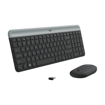 Logitech Slim Wireless Keyboard and Mouse Combo - Low Profile Compact Layout, Ultra Quiet Operation, 2.4 GHz USB Receiver with Plug and Play Connectivity, Long Battery Life, Graphite