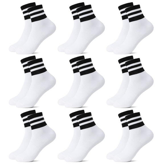 Bocaoying 9 Pack Womens White Crew Socks, Retro Breathable Striped Cotton Socks - Stretchy Casual and Athleisure Sock for Running, Tennis, Walking, Biking, Working out, Size 5-10