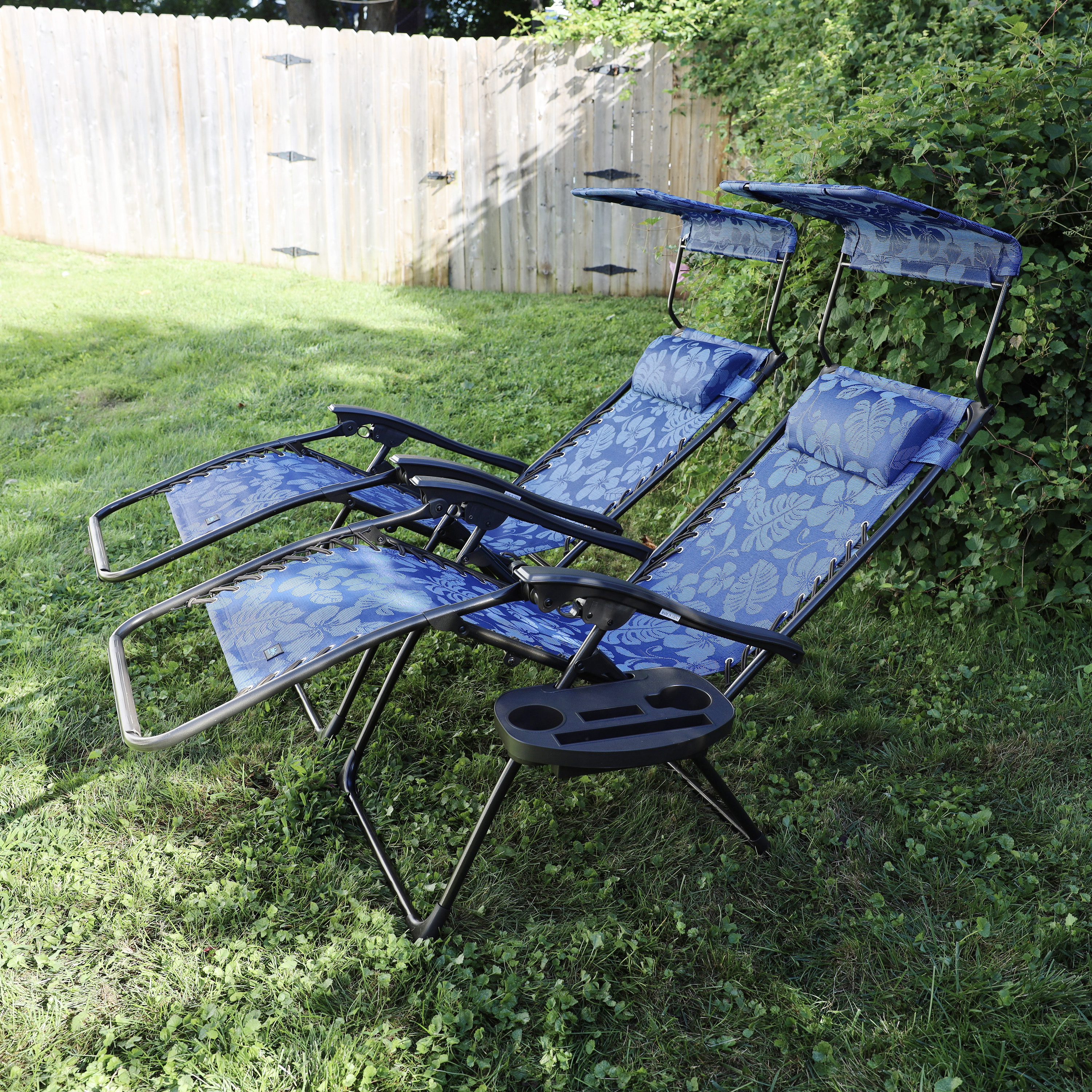 Bliss Hammocks Blue Flower 26" Wide Zero Gravity Chair w/ Adjustable Canopy, Drink Tray & Pillow, 300 Lb. Capacity - image 3 of 13