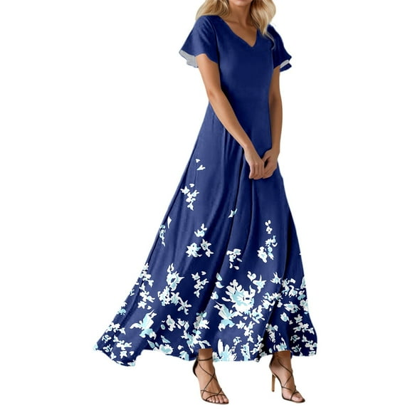 Women's Flowy V Neck Casual Dress Elegant Summer Beach Wear Comfortable Loose Fit Daily Outfits Indoor Outdoor Versatile Styling