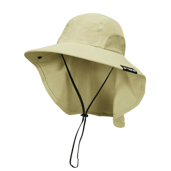 Tirrina Men's Outdoor Sun Protection Fishing Cap with Neck Flap Wide Brim Mesh Hat for Travel Camping Hiking Hunting