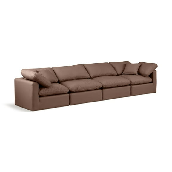 Meridian Furniture Indulge 129" Vegan Leather Modular Sofa in Brown