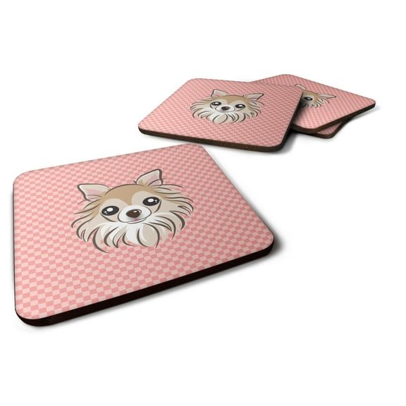 Carolines Treasures BB1251FC Checkerboard Pink Chihuahua Foam Coaster Set of 4 3 1/2 x 3 1/2 multicolor