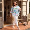 thumbnail image 3 of Agnes Orinda Women's Plus Size Floral Blouses V Neck Ruffle 3/4 Sleeves Babydoll Peplum Tops 2X Pink Blue, 3 of 8