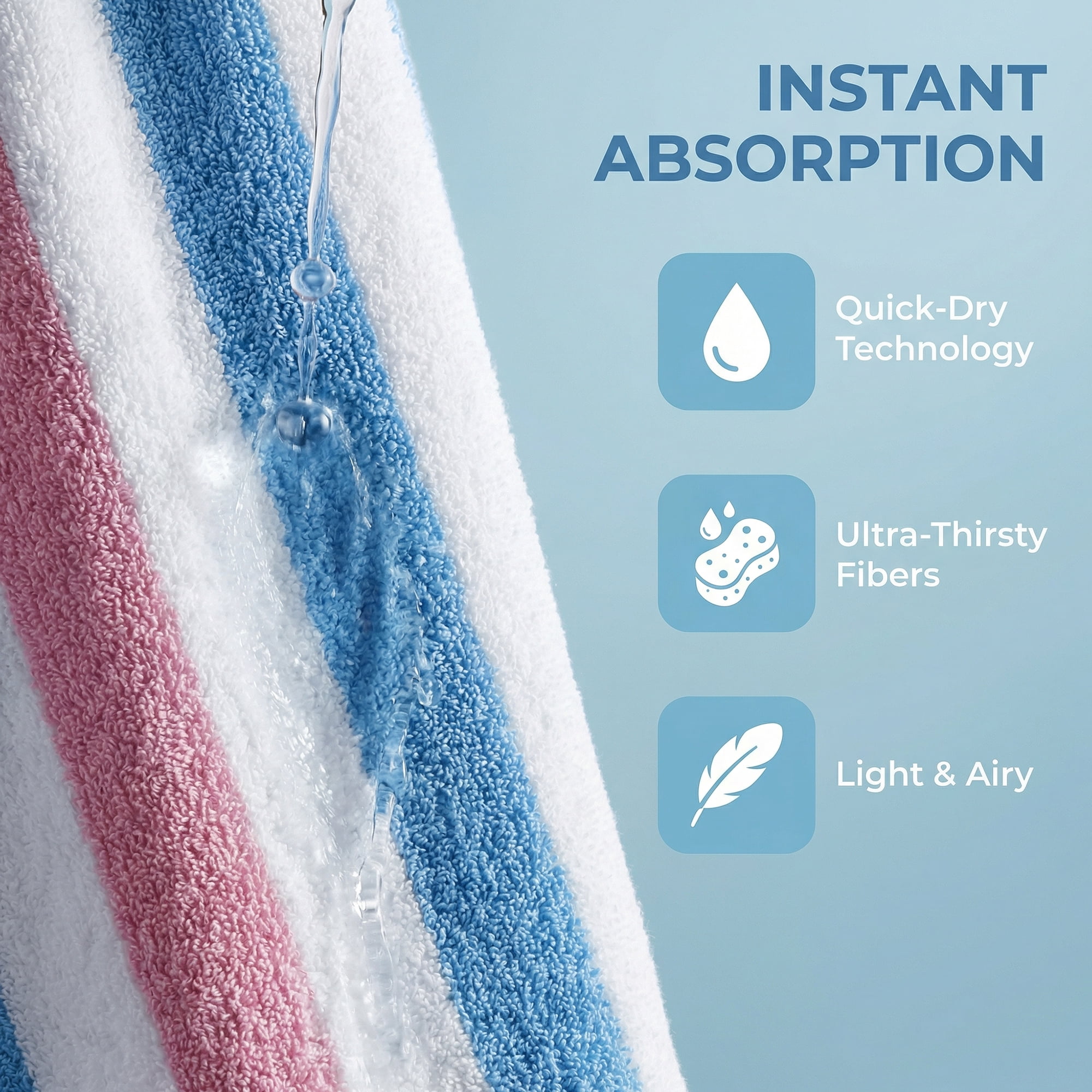 Unique Bargains Absorbent Stripe Soft Cotton Towel 2 Pack Pink/Royal Blue 55"x28"