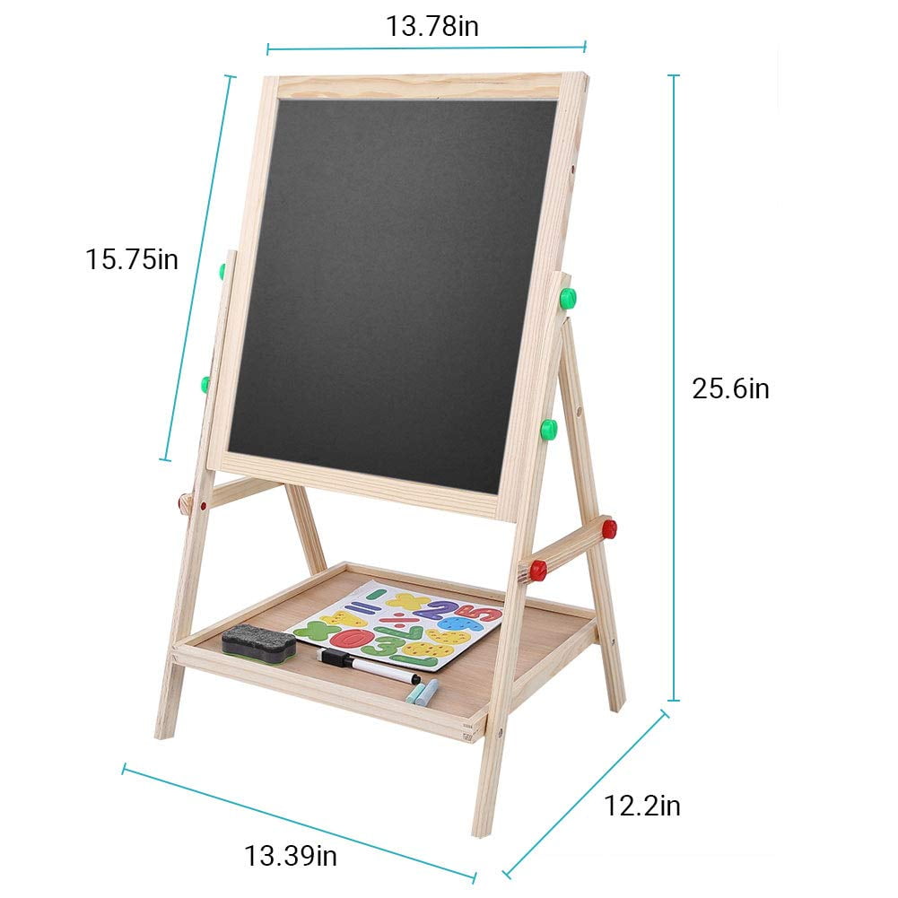 Kids Art Easel for Wooden Toddler Easel Double Sided Standing Chalkboard Dry Erase Board for Kids Toddler Drawing Board with Accessories, Blackboard & Whiteboard for Kids