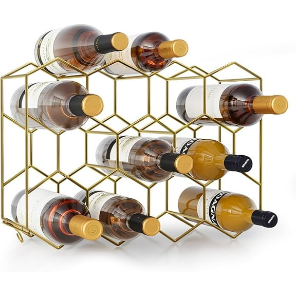 SNYNUXX Modern Wine Rack, Countertop Metal Standing Wine Storage Holder  for 14 Bottles, Kitchen, Bar, Pantry, Gold
