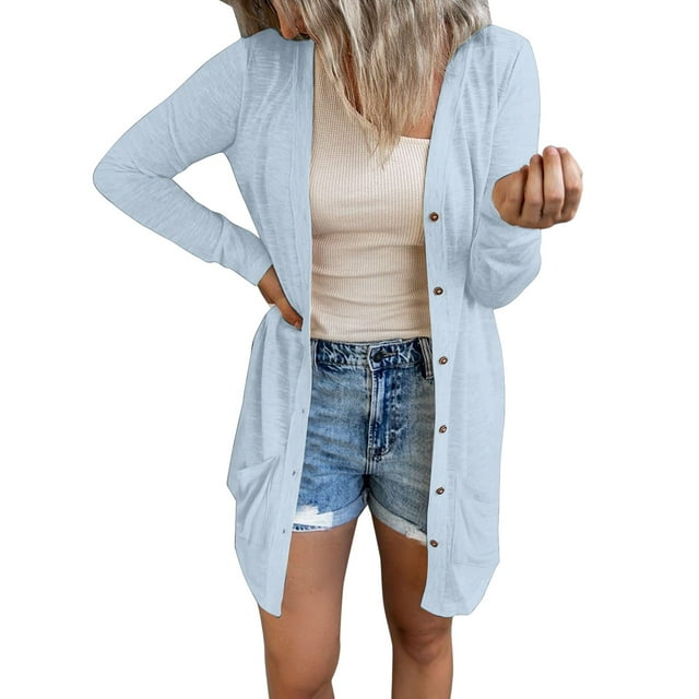 Manteau pour Femmes Automne Hiver Manches Longues Tricoté Manteau Ouvert Mode Cardigan Mi-Long Col Rond Trench Coat