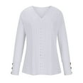 thumbnail image 5 of Oalirro White V Neck Long Sleeve Tops for Women 2024 Women's Fashion Casual V-neck Long Sleeve Button Hollow-out Solid Color Blouse, 5 of 5