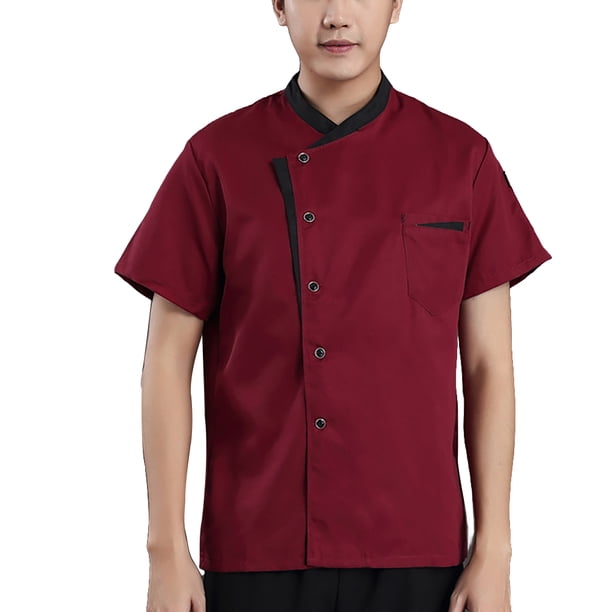 Minnieouse Chef manga corta transpirable pecho ropa de cocina Catering uniforme verano panadería Unisex ropa de trabajo restaurante cocina Camisetas Rojo L Minnieouse AP011130-14