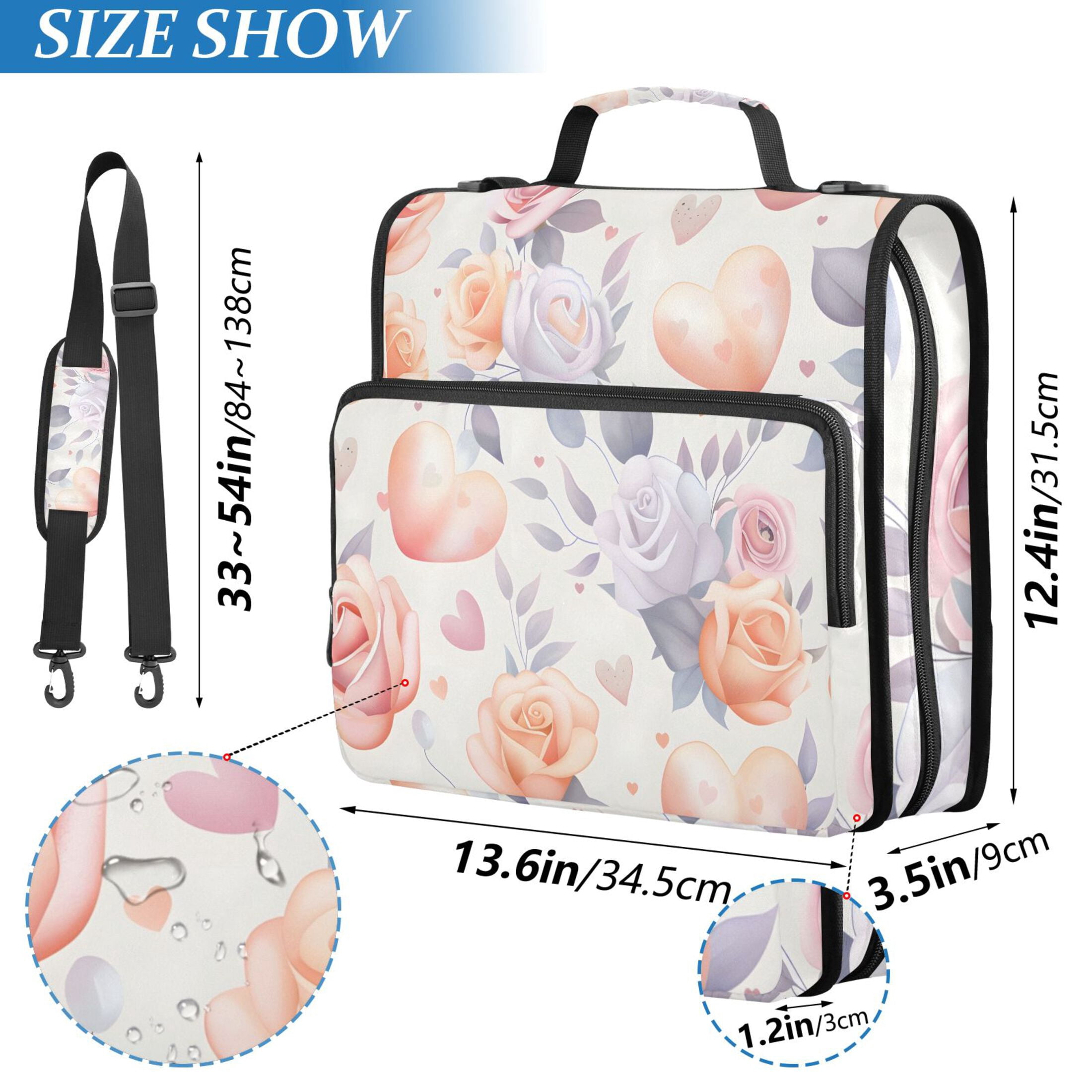 3 Ring Zipper Binder with Shoulder Strap Waterproof Trapper Keeper 2 Inch D-Ring 500 Sheets Capacity Hearts and Roses