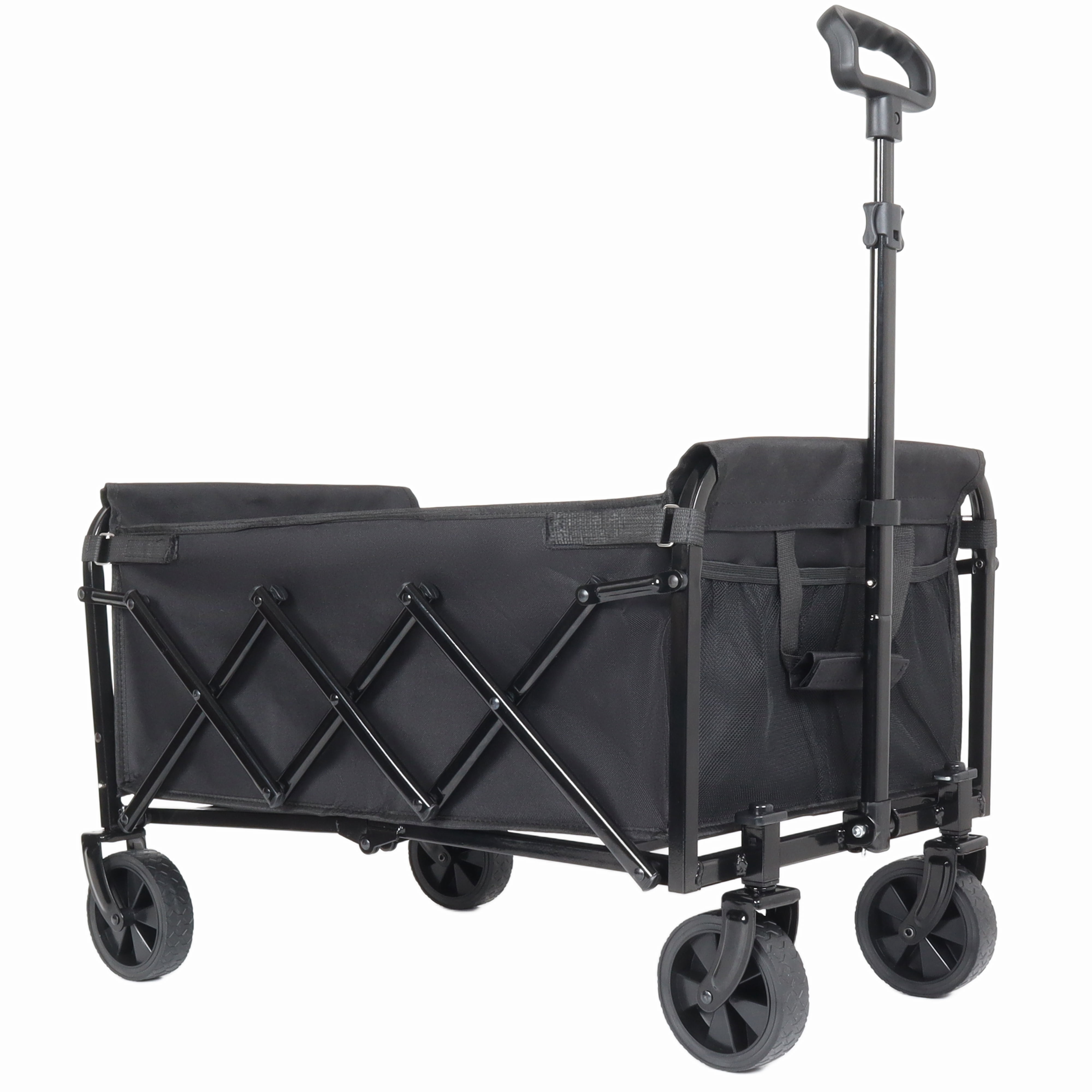 Collapsible Folding Utility Wagon with Wheels, 360lbs Weight Capacity Lightweight Foldable Cart with Cup Holders for Camping Garden Sports Shopping