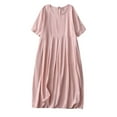 thumbnail image 1 of ameIAEA Robe en Coton et Lin pour Femmes Été Manches Courtes Col Rond Couleur Unie Robe Décontractée à Volants, 1 of 5
