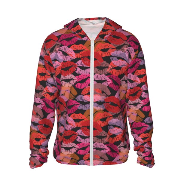 Balery Red Lips Kissing Sudadera ligera de manga larga con capucha y protección solar UPF 50+ para hombre y mujer, ideal para pesca y running-Small