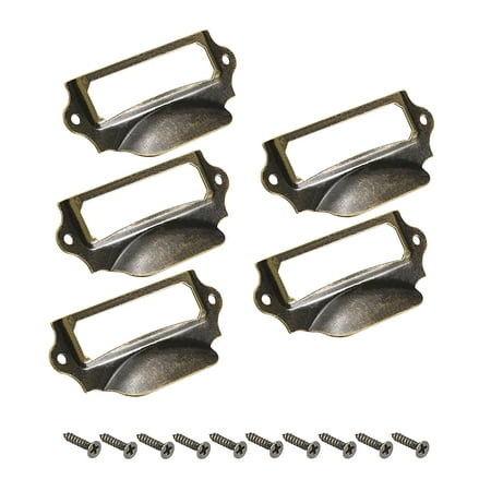 - Label Holder Pull Handles Vintage Iron Bronze Tone 90x41mm 5 Pcs w Screws