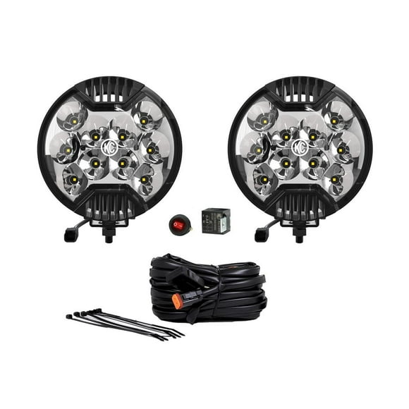 KC Hilites Driving/Fog Light 0100 Driving/Fog Light; SlimLite; LED Bulb; Clear Bulbs; 6 Inch Round; Spot Beam; 7260 Raw Lumens; Clear Lens; Black Aluminum Alloy Housing; Pillar/Ditch Mount; Set Of 2
