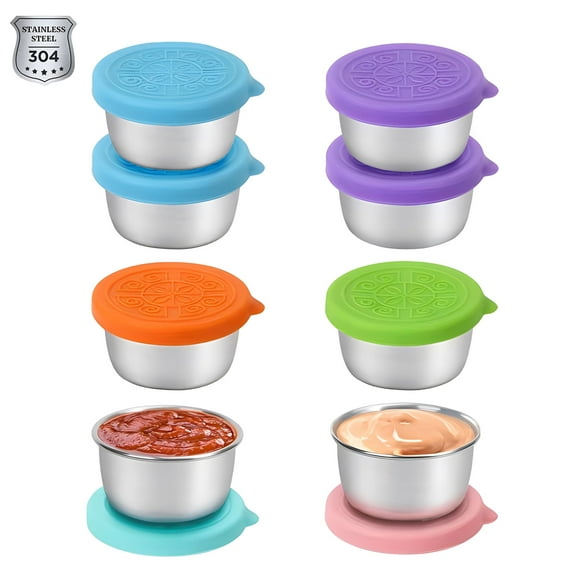 Tickjoy 8-Pack 1.7 Oz Stainless Steel Condiment Containers – Reusable Sauce Cups with Lids, Tiny Food Containers for Bento Box, Meal Prep, Lunch Box Supplies & Dressing