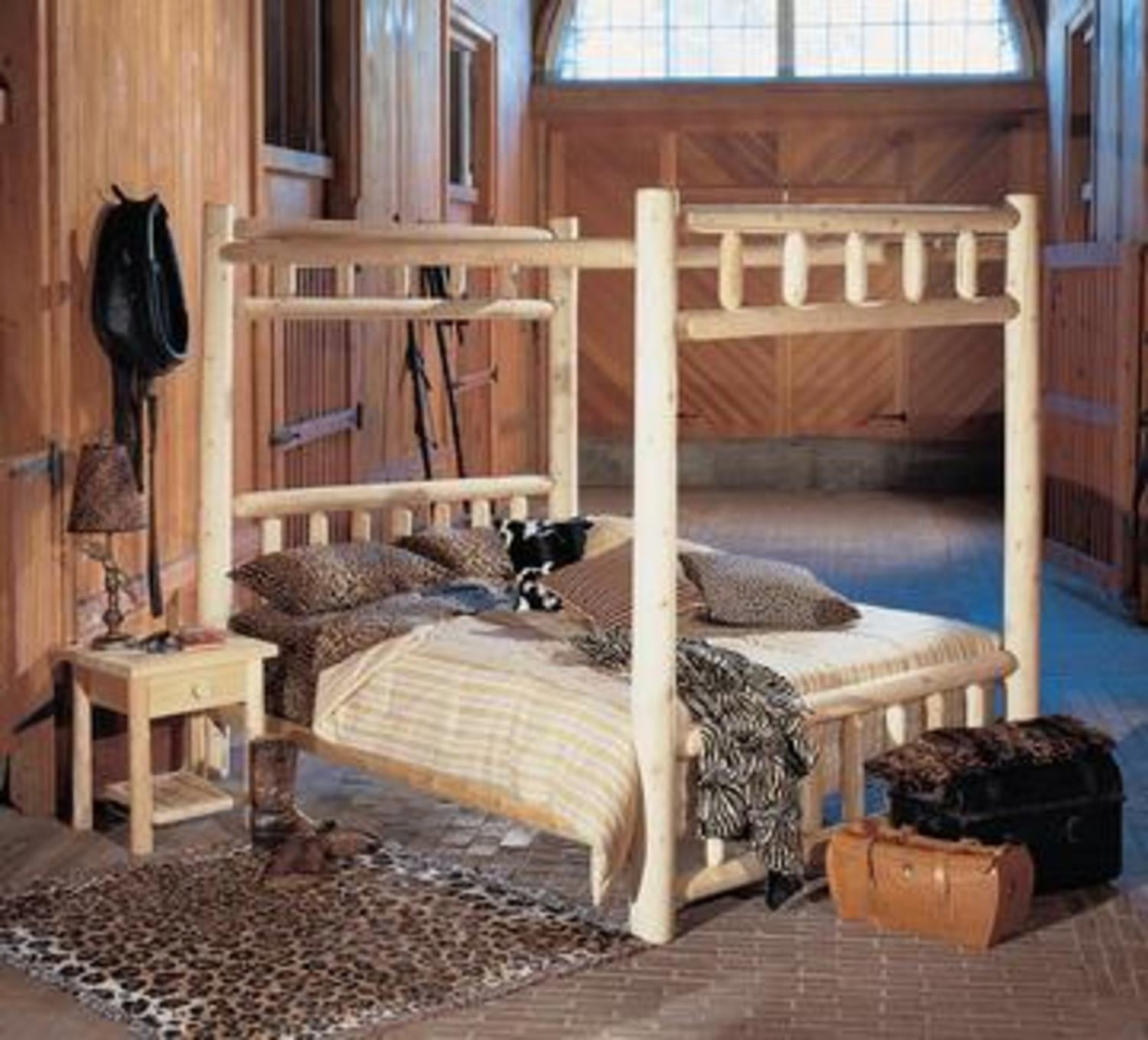 80" Cedar Log-Style Wooden Handcrafted Queen Canopy Bed ...