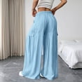thumbnail image 7 of Women's Wave Textured Wide Leg Cargo Pants, Trendy Design Lightweight Drawstring Elastic Waist Full Length Casual Trousers with Pockets for Office Daily Travel | TruBelle,Light Blue M, 7 of 7