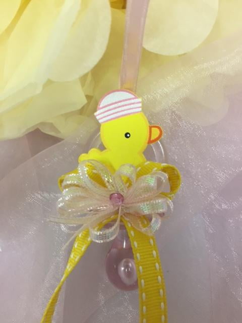 CHARMED Yellow Ducky Pacifier Necklaces Baby Shower Games Favors Prizes Pink Baby Girl's Cute and Adorable 12PC