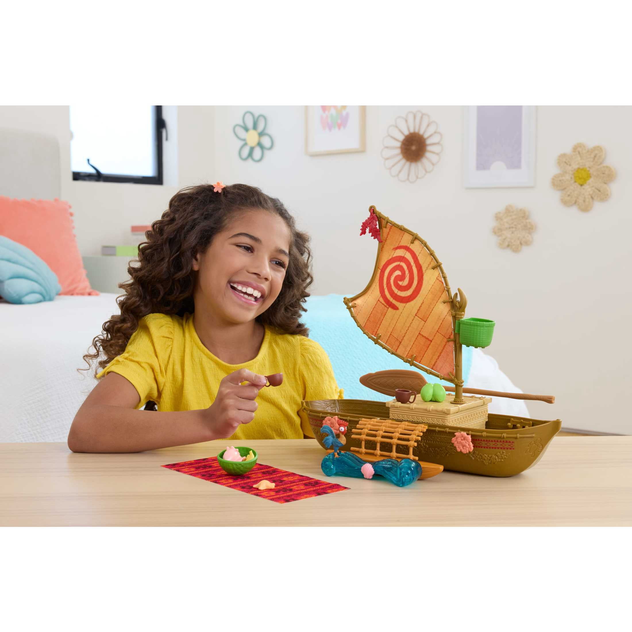 Disney Moana Floating Ocean Voyager Canoe Playset with 5 Play Areas, 9 Accessories & Animal Figure