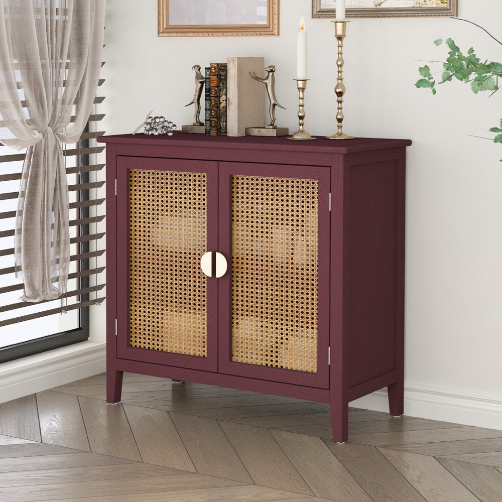 Gzxs Sideboard Buffet with Natural Rattan Doors, Rattan Storage