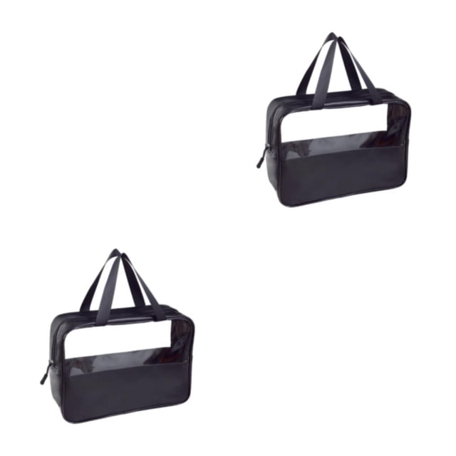Vogacara Bolsa de maquillaje transparente y de gran capacidad para un fácil acceso Bolsas de maquillaje transparentes Bolsas de almacenamiento negro talla grande 2piezas