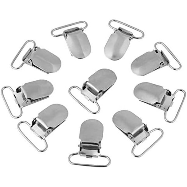 10 clips de metal resistentes, clips de metal plateado para tirantes, chupetes, clips para babero, soportes para juguetes o fabricación de manoplas (20 mm)