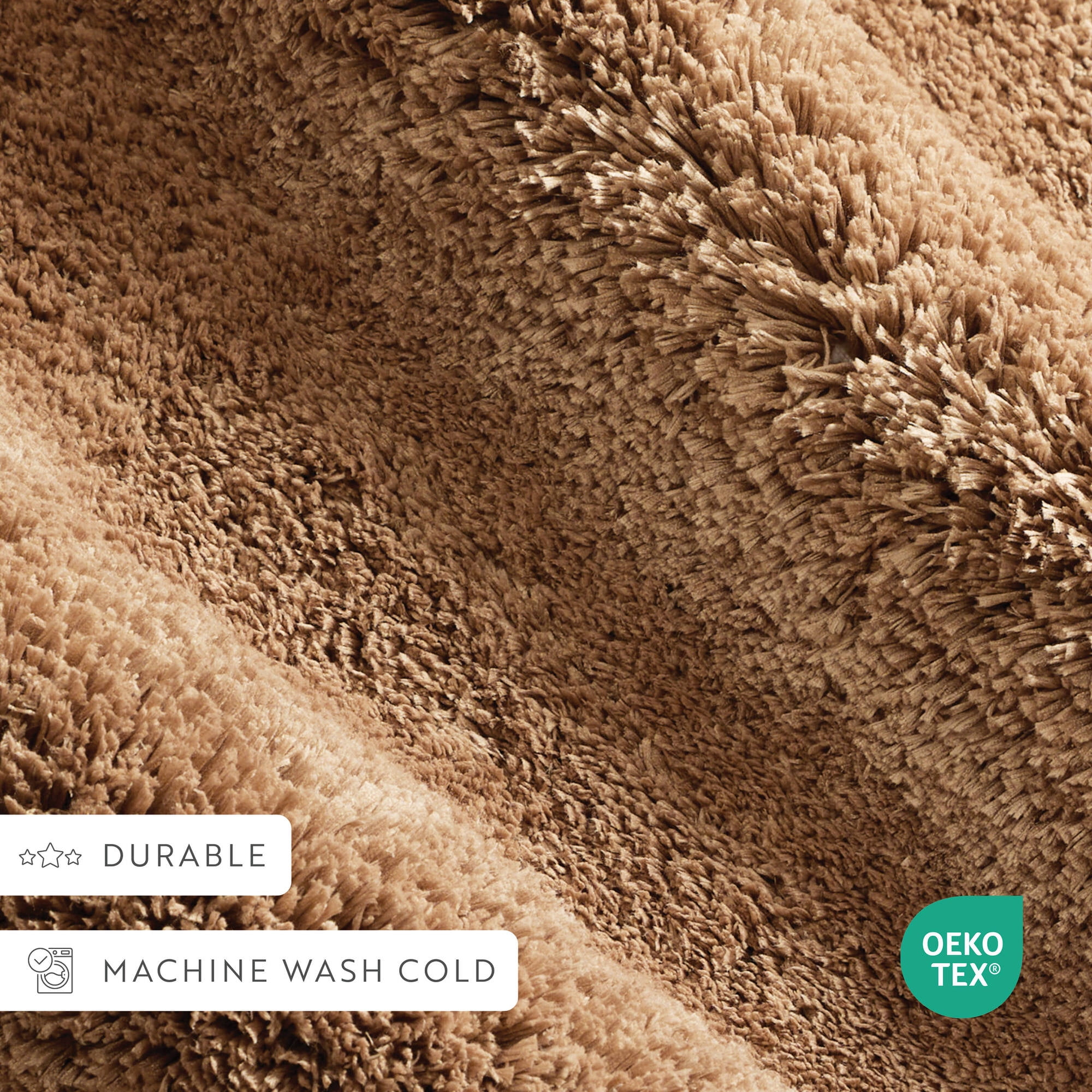 Plush Absorbent Bath Mat Rug with Anti-Skid Rubber Backing, 34 x 21, Mocha, by Noble Linens