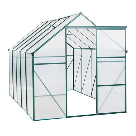 Roninkier 6x8 ft Outdoor Walk-in Polycarbonate Greenhouse for Backyard in All Season, Green