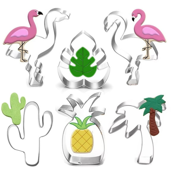 Hawaiian Cookie Cutter Set - 6 Piece: Cactus, Pineapple, Flamingo, Monstera Leaf, Palm Tree - Tropical Cookie Cutters for Summer Parties