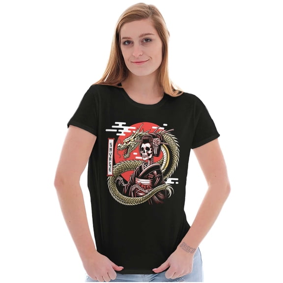 Traditional Skeleton Geisha Savage Womens Slim Fit Graphic Tee Brisco Brands S