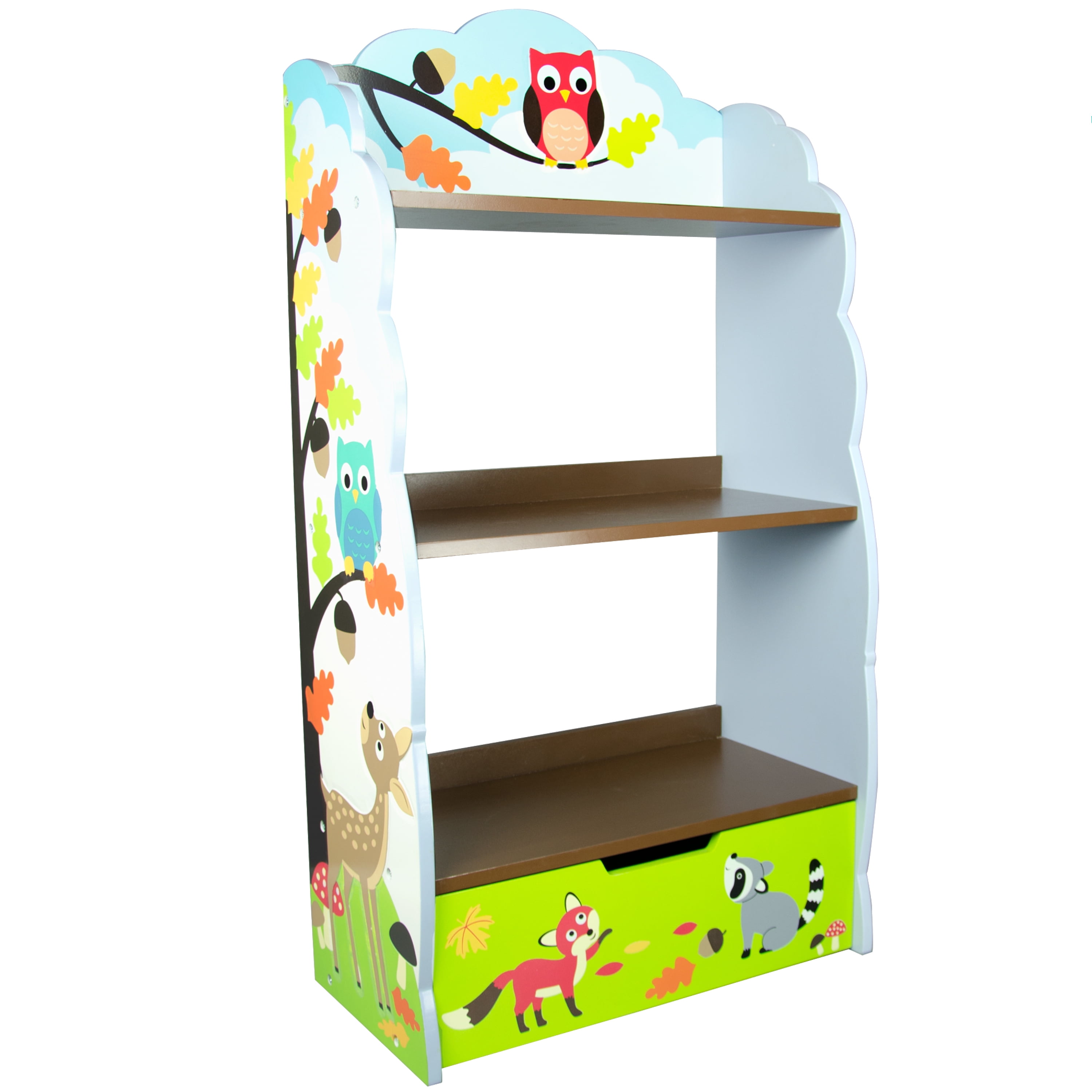 KidKraft Wooden Puzzle Bookcase with Three Shelves, Primary Colors