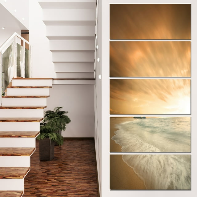 Beautiful Brown Beach at Sunset - Large Beach Canvas Wall Art
