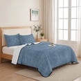 thumbnail image 5 of Quilts Queen Size Bedding Set, Vintage Hazy Blue Lightweight Quilted Comforter, Modern Farmhouse Textured Rustic Soft Reversible Bedspread Coverlet with Pillow Covers for All Season, 90" x 96", 5 of 9