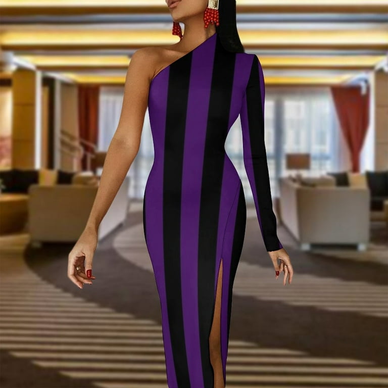 Sharp Edge Purple and Black Gothic Inspired Stripes Half Dleeve Split Dress  women"s clothing trend dress party night - Walmart.com