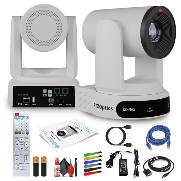 PTZOptics Move 4K SDI/HDMI/USB/IP PTZ Camera with 30x Optical Zoom (White) (PT30X-4K-WH-G3)   Lens Cleaning Kit   HDMI Cable   Ethernet Cable   Color Wire Ties