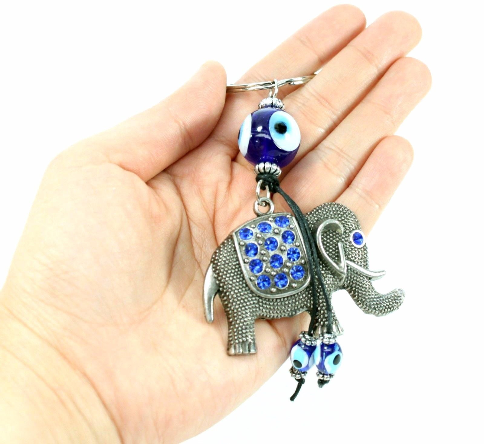 Blue Evil Eye Elephant Keychain Blessing Protection Religious Gift