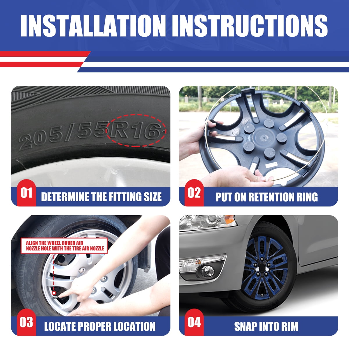 (Set of 4) 16" Hubcap Wheel Rim Cover for Nissan Altima Sedan 2013 2014 2015 2016 2017 2018,Compatible with Steel Wheels,Snap on Hub Caps Replacement,PP Material,Black Lacquer & Blue Lacquer