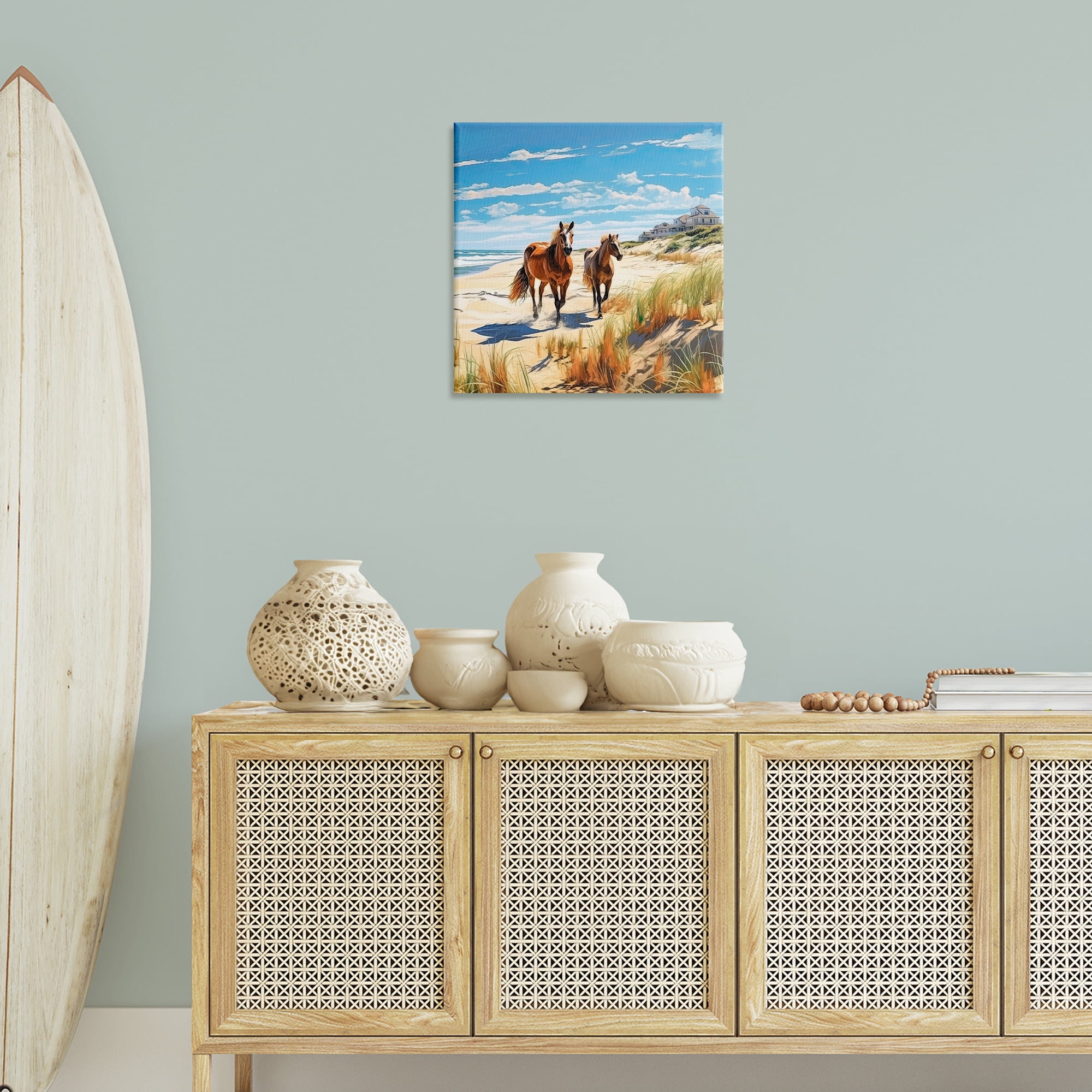 Stupell Industries Galloping Beach Horses Coastal Painting Gallery Wrapped Canvas Art Print Wall Art, 24 x 24