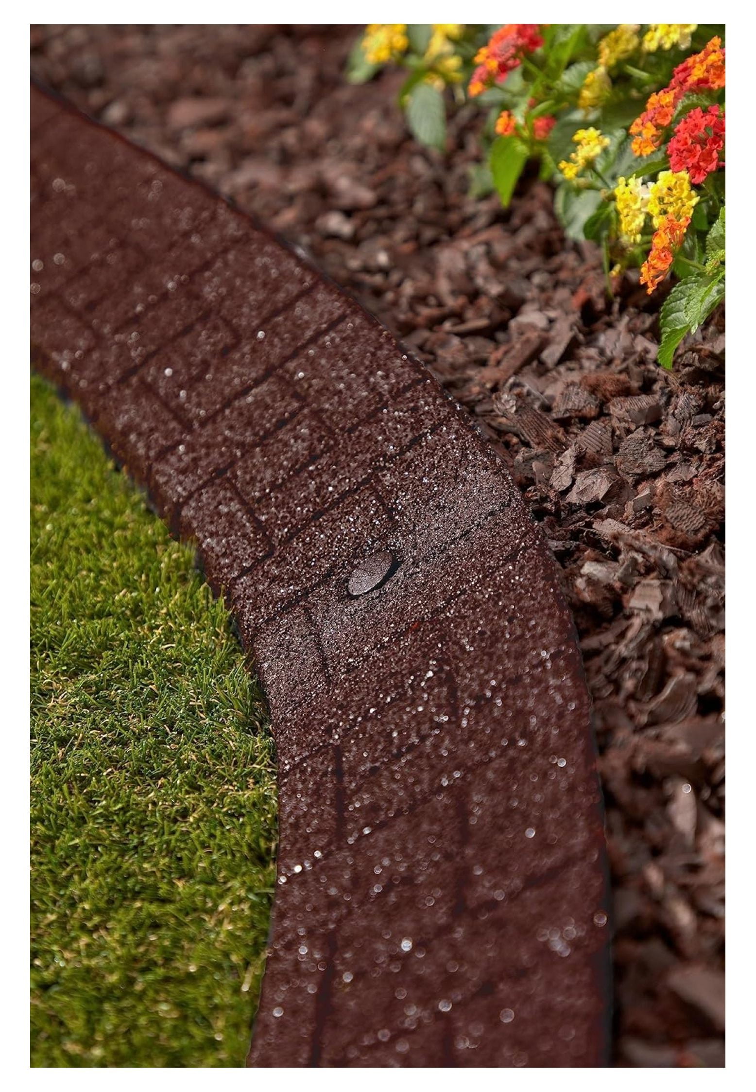 Premium Rubber Angled Terracotta Landscape Edging - 4 ft. Long, 3.5 in. High 4 in. Deep - 4 Pack (Brown)