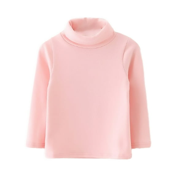 BAYAIXZ Toddler Girl Pullover Shirt Baby Girls Turtleneck Tops Solid Color Tee Shirt Kids Casual Long Sleeve Slim T Shirt Fall Tops (Pink,12-18 Months)
