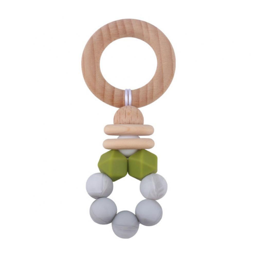 Baby Personalized Elephant Flower Beech Wood Silicone Bead Teething Bracelet Toy 