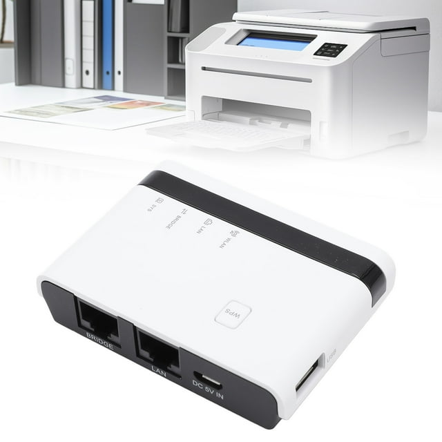 Wireless Print Server, 10/100Mbps Ethernet to USB 2.0 Print Server, Share Up to 4 Printers, Ethernet USB Printer Server Adapter for Win7 8 10 11, for OS X