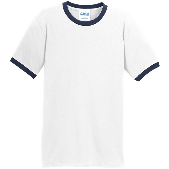 Men's 100% Cotton Ringer T-shirt, White/Navy - Small