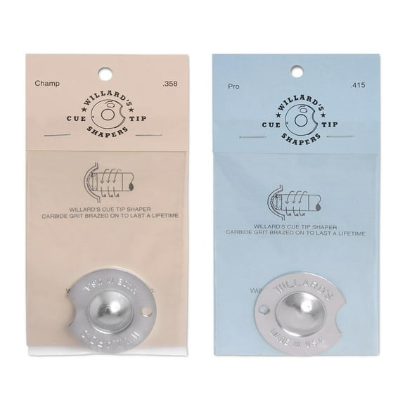 Willards Cue Tip Shaper Nickel Radius .415 inches Cue Tip Shaper Dime Radius .358 inches 2-Piece Set